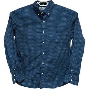 Old Navy Men Button Up Shirt Size L Blue White Polka Dot Classic Slim Fit Cotton